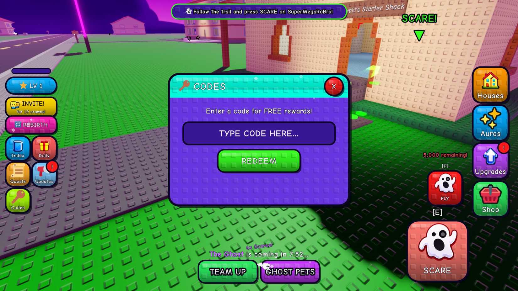 Все коды для Scare Them Out в Roblox